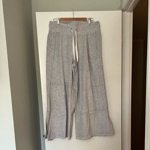 Grey Lululemon velvet-like wide-leg pants